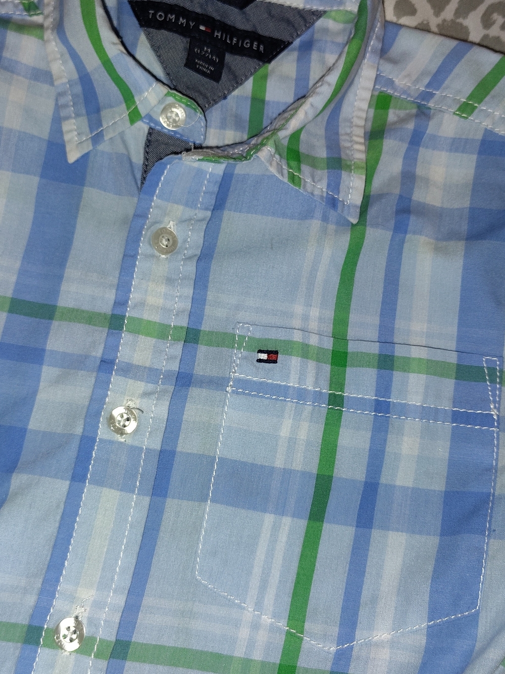 Tommy Hilfiger Blue and Green Plaid Button-Down Shirt
